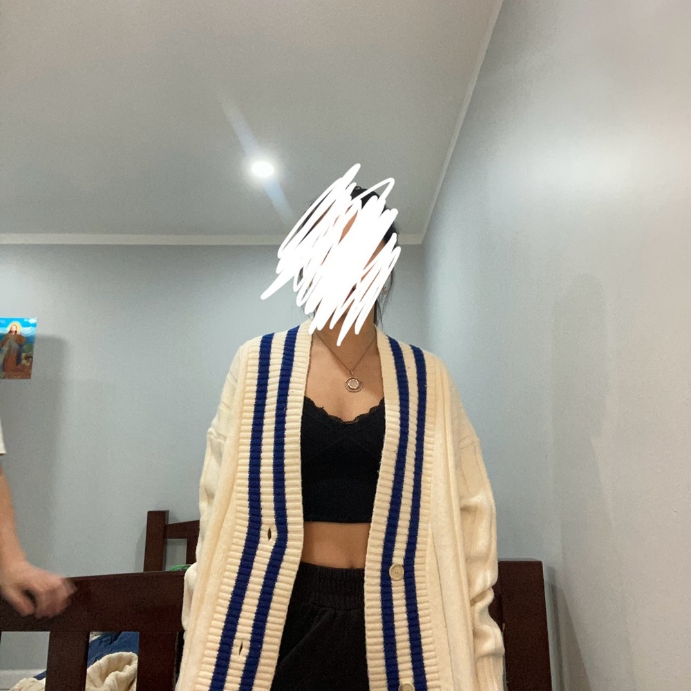 Pink Oversized Cream and Blue Striped Cardigan